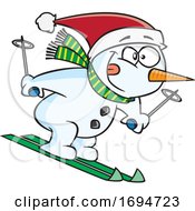 Poster, Art Print Of Cartoon Skiing Snowman