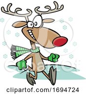 Poster, Art Print Of Cartoon Jolly Reindeer Taking A Stroll