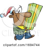 Poster, Art Print Of Cartoon Festive Man Carrying A Tall Christmas Gift