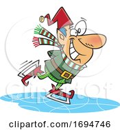Cartoon Christmas Elf Ice Skating by toonaday