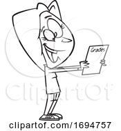 Cartoon Black And White Woman Holding A Report Card by toonaday