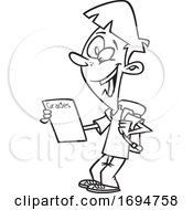 Cartoon Black And White School Boy With Good Grades by toonaday
