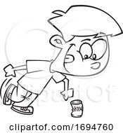 Poster, Art Print Of Cartoon Outline Boy Kicking The Can