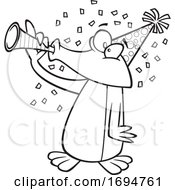 Poster, Art Print Of Cartoon Outline Party Penguin Blowing A Horn