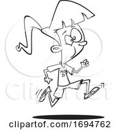 Cartoon Black And White Girl Running In Physical Education Class