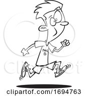 Cartoon Black And White Boy Running In Physical Education Class