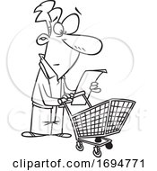 Cartoon Black And White Man Reading A Shopping List