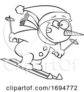 Poster, Art Print Of Cartoon Outline Skiing Snowman
