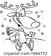 Poster, Art Print Of Cartoon Outline Jolly Reindeer Taking A Stroll