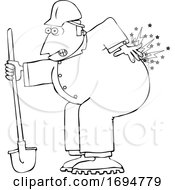 Poster, Art Print Of Cartoon Male Worker With Back Pain From Digging