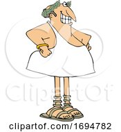 Cartoon Grinning Man In A Toga And Olive Branch