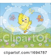 Spring Chick And Butterflies