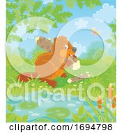 Clipart Of A Beaver Carrying A Log Royalty Free Vector Illustration by Alex Bannykh