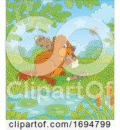 Clipart Of A Beaver Carrying A Log Royalty Free Vector Illustration by Alex Bannykh