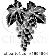 Poster, Art Print Of Bunch Of Grapes On Vine With Leaves