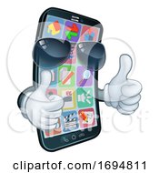 Poster, Art Print Of Mobile Phone Cool Shades Thumbs Up Cartoon Mascot