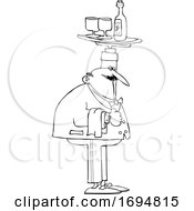 Clipart Of A Chubby Male Waiter Holding Up A Wine Tray Royalty Free Vector Illustration by djart