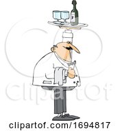Poster, Art Print Of Chubby Male Waiter Holding Up A Wine Tray
