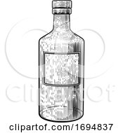 Glass Drink Bottle Vintage Woodcut Engraved Style