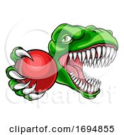 Poster, Art Print Of Dinosaur Cricket Player Animal Sports Mascot
