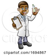 Poster, Art Print Of Cartoon Scientist Holding Test Tube And Clipboard