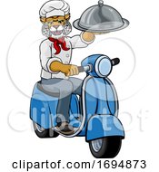 Poster, Art Print Of Wildcat Chef Scooter Mascot Cartoon Character