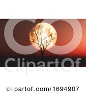 Poster, Art Print Of 3d Landscape With Old Tree Against A Red Moonlit Sky