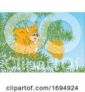 Poster, Art Print Of Squirrel Reaching For A Pine Cone
