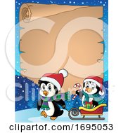 Poster, Art Print Of Christmas Penguin Parchment Border