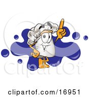 Clipart Picture Of A Chefs Hat Mascot Cartoon Character Logo With A Blue Paint Splatter by Toons4Biz