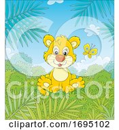 Poster, Art Print Of Lion Cub And Butterfly