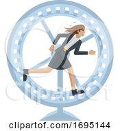 Business Woman Running Stress Hamster Wheel