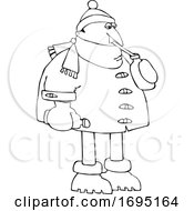 Poster, Art Print Of Cartoon Man In Winter Clothes Sipping Water