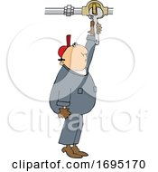 Cartoon Male Worker Turning A Valve