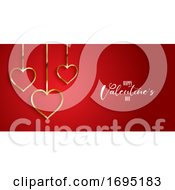 Poster, Art Print Of Valentines Day Banner With Gold Hearts