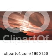 Poster, Art Print Of 3d Trees On Island Against A Sunset Sky