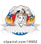 Poster, Art Print Of Chefs Hat Mascot Cartoon Character Over A Blank Banner Label With Stars
