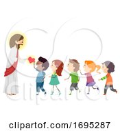 Poster, Art Print Of Stickman Kids Jesus Give Hearts Illustration
