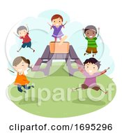 Poster, Art Print Of Stickman Kids Picnic Table Jump Illustration
