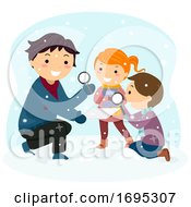 Poster, Art Print Of Stickman Kids Snowflakes Magnifying Glass Observe