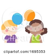 Poster, Art Print Of Kids Blow Balloon Illustration