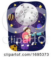 Poster, Art Print Of Kids Muslim Moon Space Telescope Illustration