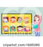 Kids Tablet Teacher Virtual Class Illustration