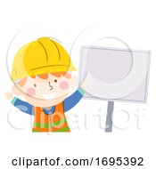 Kid Boy Construction Sign Board Illustration