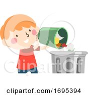 Kid Boy Empty Waste Basket Illustration