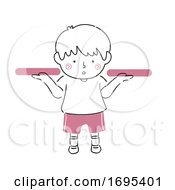 Poster, Art Print Of Kid Boy Weigh Both Hands Illustration