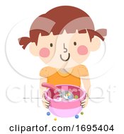 Poster, Art Print Of Kid Girl Fixing Bowl Cereal Illustration