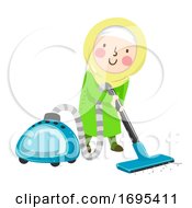 Poster, Art Print Of Kid Girl Muslim Vacuuming Illustration