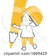 Kid Boy Engineer Big Pencil Illustration