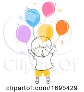 Poster, Art Print Of Kid Boy Happy Balloons Illustration